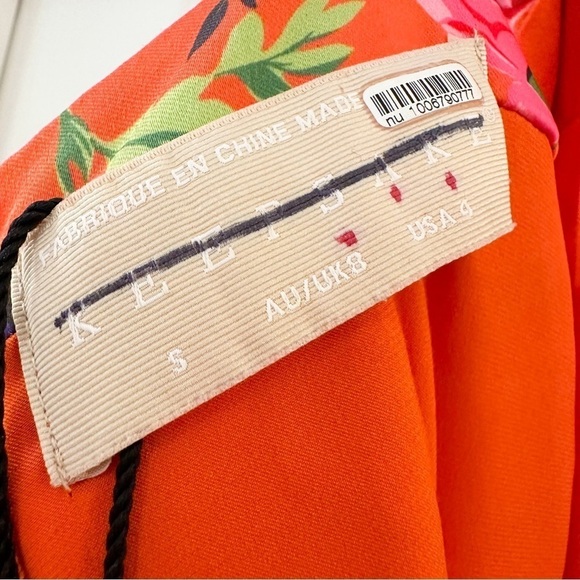 Keepsake the Label For Me Gown Tangerine Orange Floral Ruffle Trim Satin Dress - Picture 11 of 11